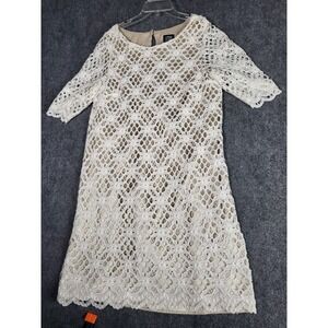 Jax Crochet Lace Mini Dress Sz 14 Ivory Boho Delicate Floral Lace Cocktail Party